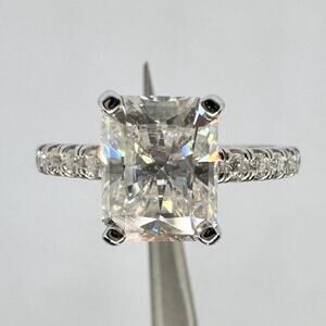 Moissanite Diamond Engagement Ring Radiant Cut Wedding Anniversary GRA 18K 925